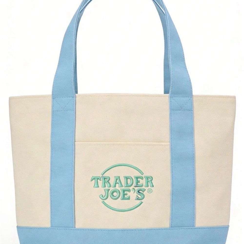 NWT- Trader Joe’s Mini Pastel Canvas Tote Blue